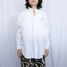 画像2: POLO Ralph Lauren "CUSTOM FIT" ロゴ刺繍 リネンボタンダウンシャツ L (2)