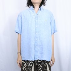 画像2: Ralph Lauren ロゴ刺繍 3点留め リネンボタンダウンシャツ L (2)