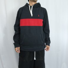画像2: POLO Ralph Lauren 裏サーマル 切り替えデザイン 前V スウェットフーディー BLACK XL (2)
