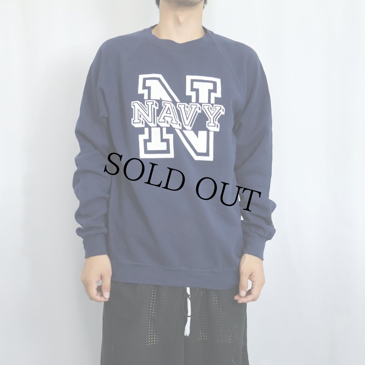 画像3: 90's SOFFE USA製 "NAVY" プリントラグランスウェット NAVY L (3)