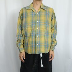画像2: 60's Amberley USA製 チェック柄 コットンオープンカラーシャツ L (2)
