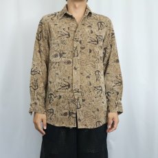 画像2: CHICO'S DESIGN 総柄 スナップボタン ベロアシャツ SIZE1 (2)