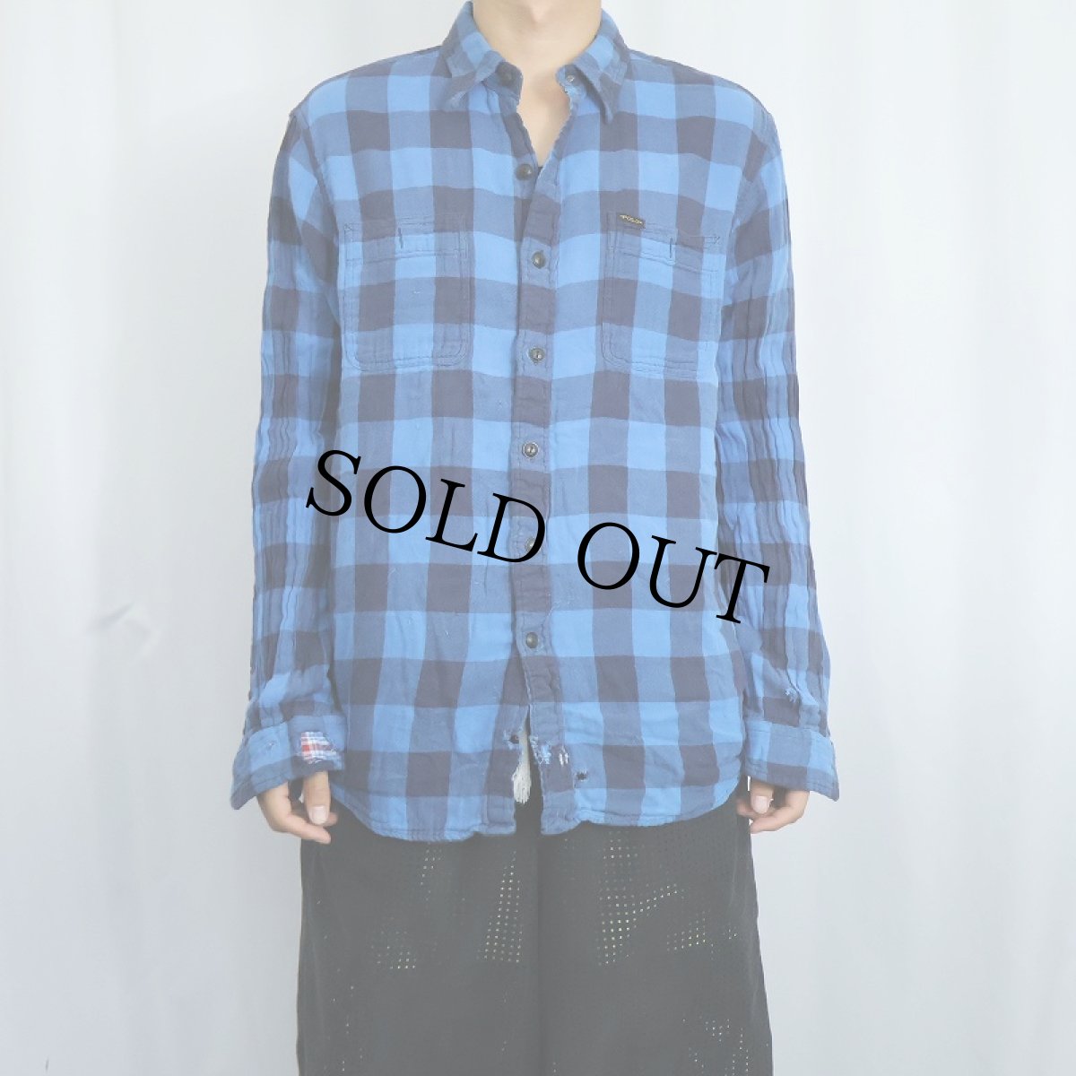 画像2: 80〜90's POLO COUNTRY Ralph Lauren バッファローチェック柄 ダブルフェイス コットンガーゼシャツ XL (2)