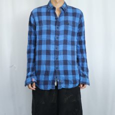 画像2: 80〜90's POLO COUNTRY Ralph Lauren バッファローチェック柄 ダブルフェイス コットンガーゼシャツ XL (2)