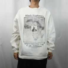 画像2: 90's C.R.GIBBS USA製 "Black Explorers" 著書プリントスウェット XL (2)
