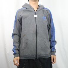 画像2: 80〜90's adidas UK製 ロゴ刺繍×サイドライン スウェットジップパーカー XL (2)