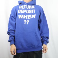 画像2: 80〜90's USA製 "RETURN DEPOSIT WHEN ??" プリントスウェットフーディー XL (2)