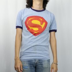 画像2: 60〜70's USA製 "SUPERMAN" ロゴプリント リンガーTシャツ M (2)