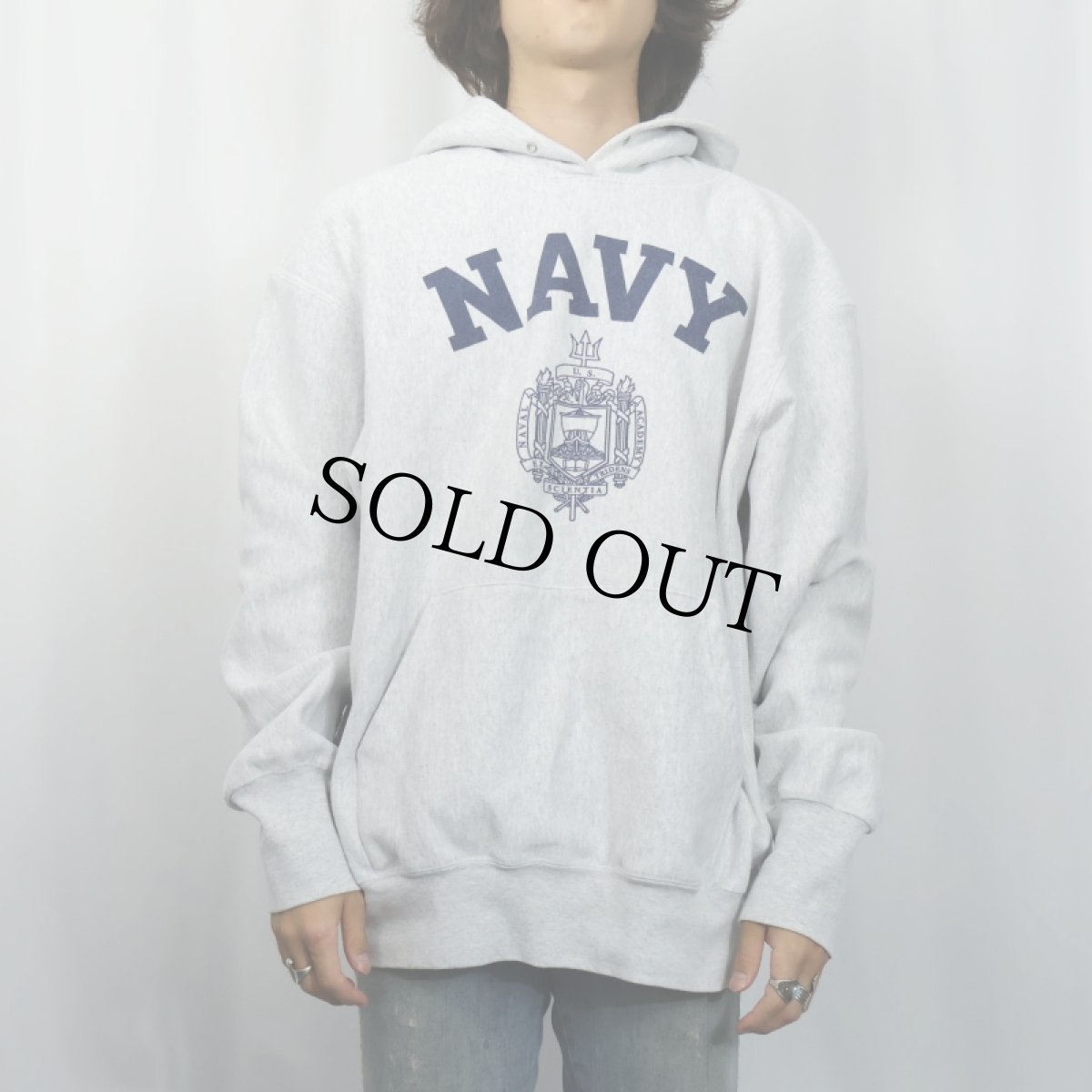 画像2: Champion AUTHENTIC ATHLETICWEAR "U.S.NAVY" プリントスウェットフーディー L (2)