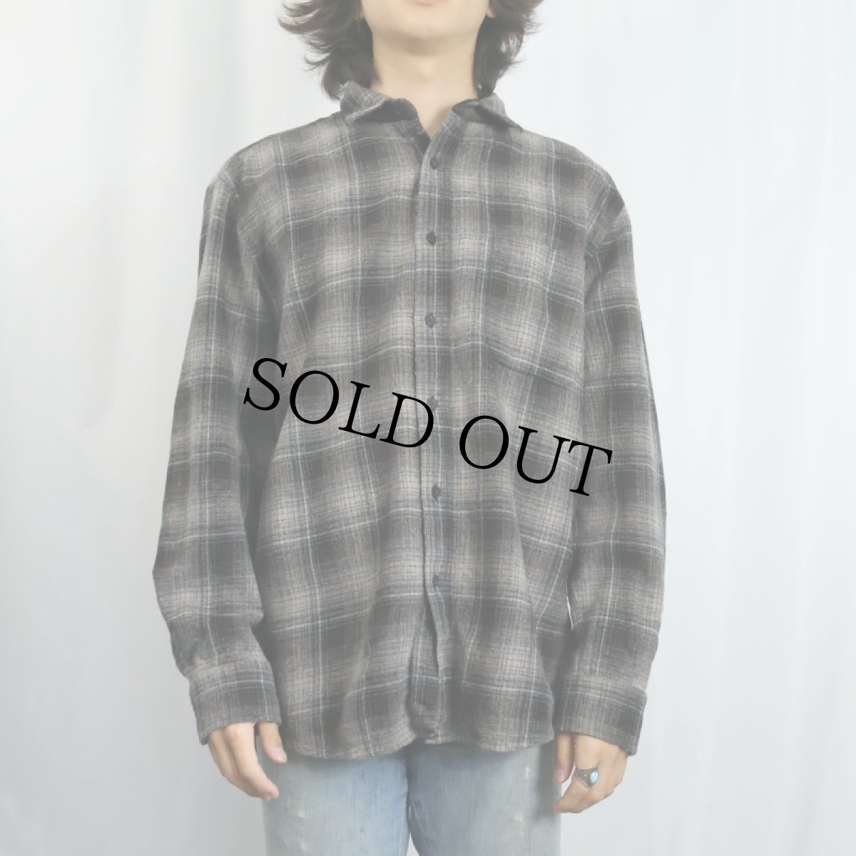 画像2: PENDLETON "LODGE" オンブレーチェック柄 ウールシャツ L (2)