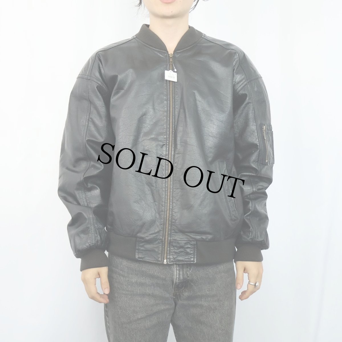 画像2: 90's〜 WEEKENDS "MA-1 TYPE" レザージャケット BLACK M (2)