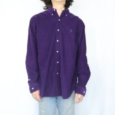 画像2: Ralph Lauren "CLASSIC FIT" ロゴ刺繍 コーデュロイボタンダウンシャツ L (2)