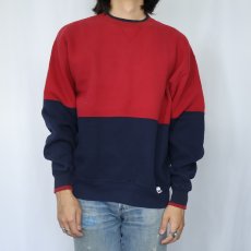 画像2: 90's RUSSELL ATHLETIC USA製 前V 2トーンスウェット NAVY L (2)