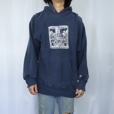 画像2: 90's Champion REVERSE WEAVE USA製 イラストプリントフーディー NAVY XL (2)
