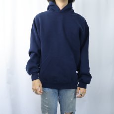 画像2: 90's RUSSELL ATHLETIC USA製 無地スウェットフーディー NAVY L (2)
