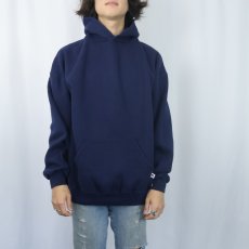 画像2: 90's RUSSELL ATHLETIC USA製 無地スウェットフーディー NAVY XL (2)