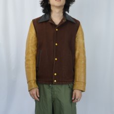 画像2: 70〜80's CANADA製 レザー×ウールスタジャン SIZE36 (2)