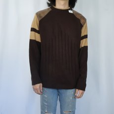 画像2: 切り替えデザイン レザー×ウールニットセーター (2)