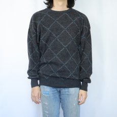 画像2: 90's Maglificio Florence ITALY製 アーガイル柄 アクリル×ウールニットセーター M (2)