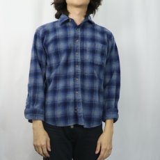 画像2: PENDLETON オンブレーチェック柄 ウールシャツ L (2)