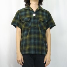 画像2: 60's PENDLETON オンブレーチェック柄 ウールオープンカラーシャツ L (2)