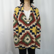 画像2: DENIM & SUPPLY RALPH LAUREN ネイティブ柄 ショールカラー コットン×リネンニットカーディガン L (2)