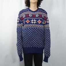画像2: POLO Ralph Lauren ノルディック柄 ショルダーボタン コットン×リネンニットセーター L (2)