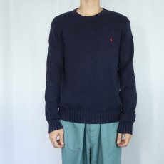 画像2: Ralph Lauren ロゴ刺繍 コットンニットセーター NAVY M (2)