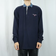 画像3: 90's POLO SPORT Ralph Lauren ロゴ刺繍 コットンラガーシャツ NAVY XL (3)