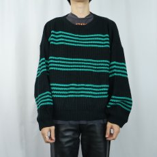 画像2: Chris ボーダー柄 アクリルニットセーター BLACK L (2)
