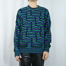 画像2: 80〜90's GABRIELLE USA製 総柄 アクリルニットセーター XL (2)