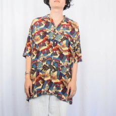 画像2: 90's POLO Ralph Lauren 総柄 レーヨンオープンカラーシャツ L (2)