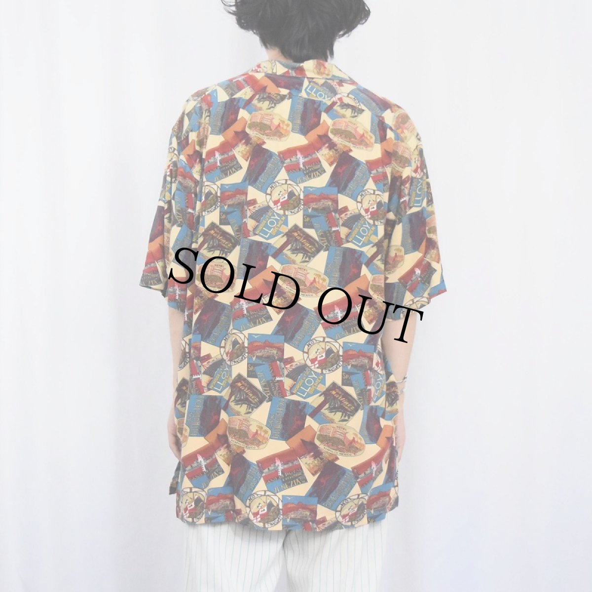 画像3: 90's POLO Ralph Lauren 総柄 レーヨンオープンカラーシャツ L (3)