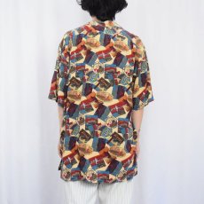 画像3: 90's POLO Ralph Lauren 総柄 レーヨンオープンカラーシャツ L (3)