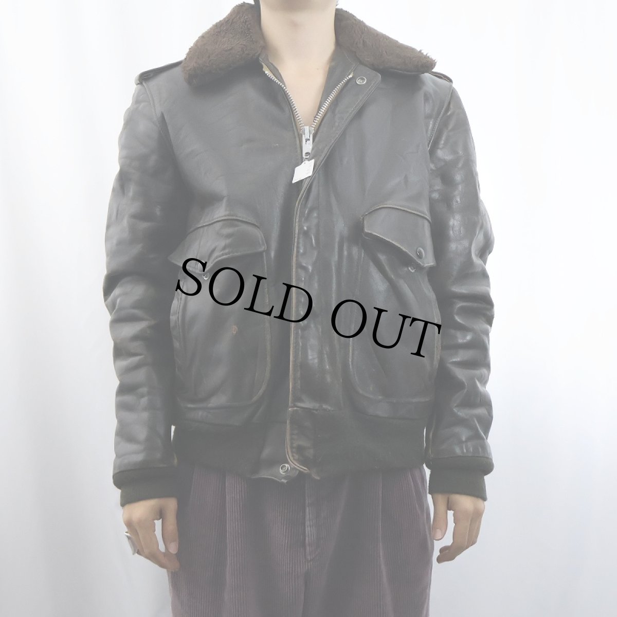 画像2: 70's "G-1 TYPE" 襟ボア レザージャケット BROWN size42 (2)