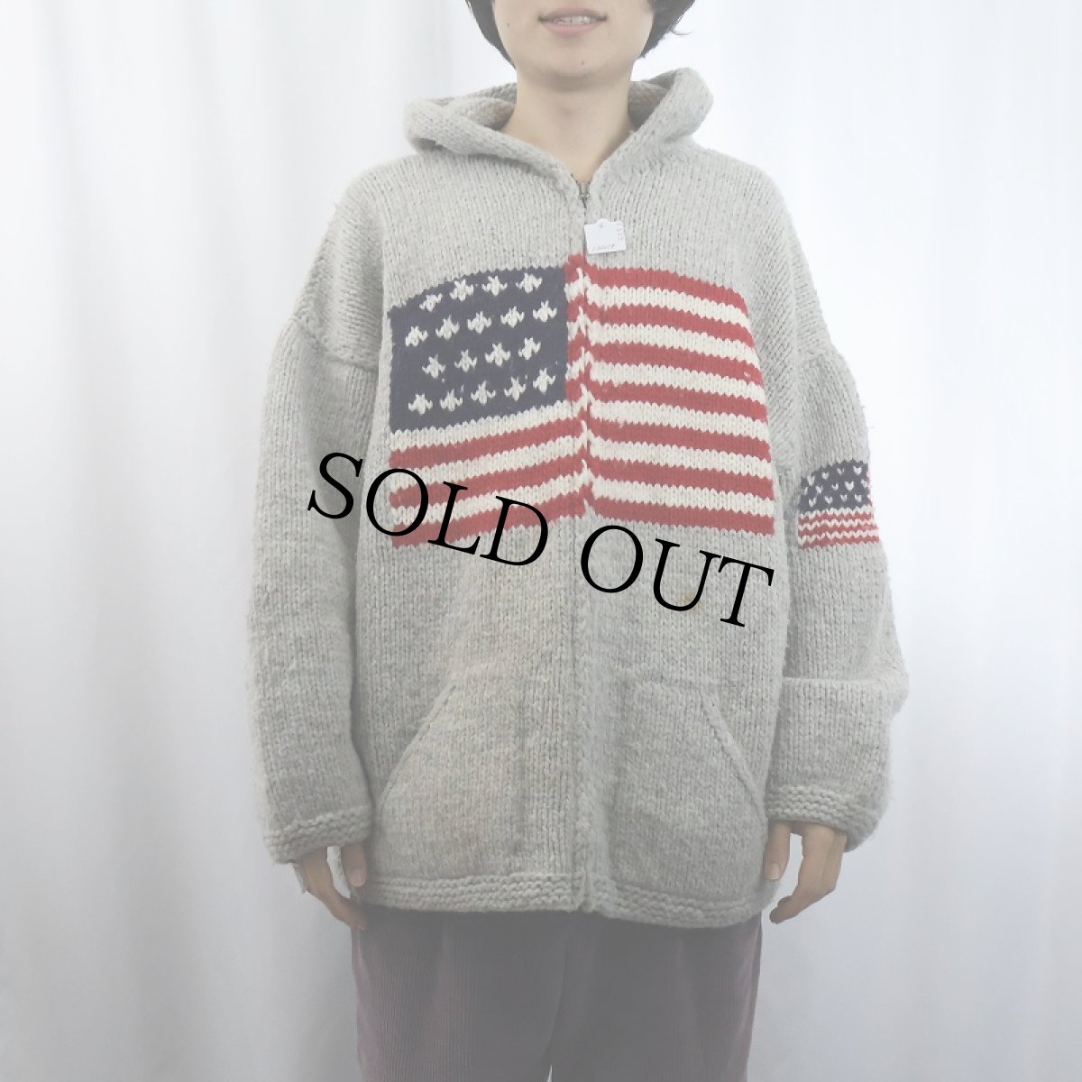 画像2: KNITTING PLACE ECUADOR製 星条旗柄 ニットジップパーカー  (2)