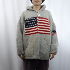 画像2: KNITTING PLACE ECUADOR製 星条旗柄 ニットジップパーカー  (2)