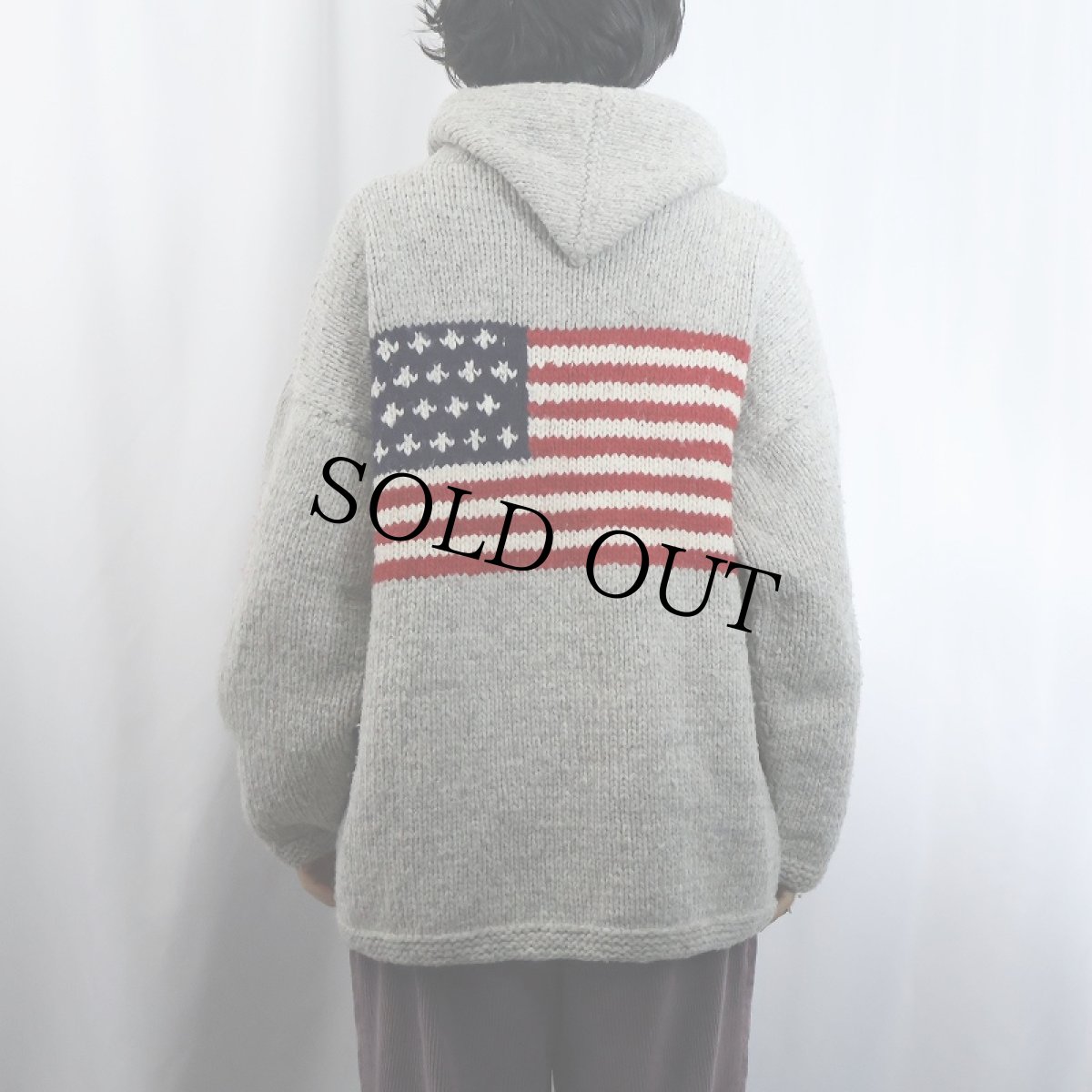 画像3: KNITTING PLACE ECUADOR製 星条旗柄 ニットジップパーカー  (3)