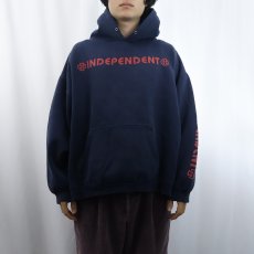 画像3: 2000's INDEPENDENT ロゴプリント スウェットフーディー NAVY (3)