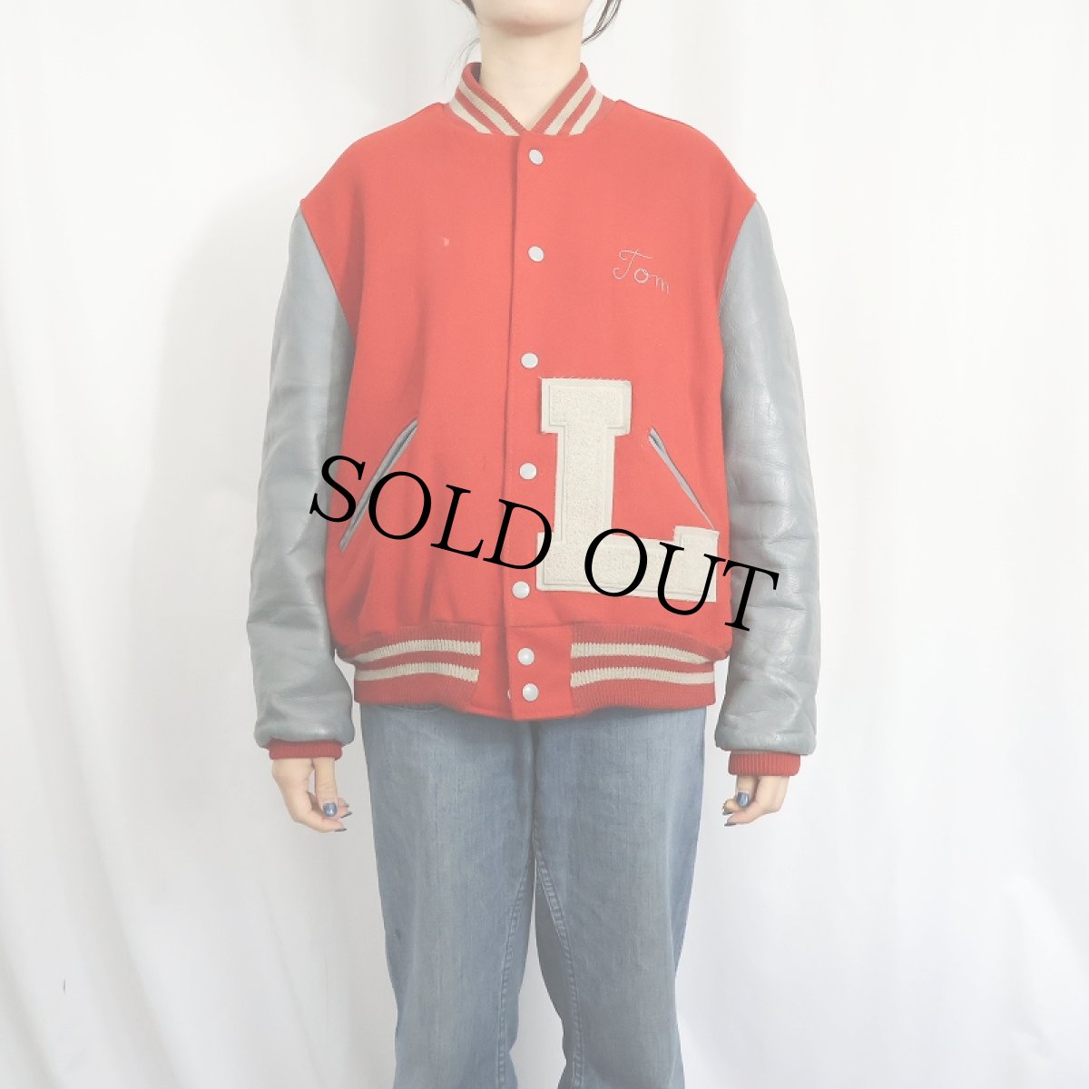 画像2: 70〜80's DeLong USA製 "Manitowoc Lutheran High" チェーン刺繍 パッチ付き キルティングライナー ウール×レザースタジャン (2)