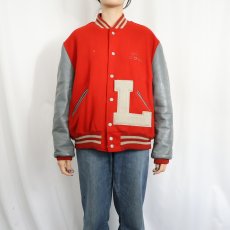 画像2: 70〜80's DeLong USA製 "Manitowoc Lutheran High" チェーン刺繍 パッチ付き キルティングライナー ウール×レザースタジャン (2)