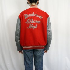 画像3: 70〜80's DeLong USA製 "Manitowoc Lutheran High" チェーン刺繍 パッチ付き キルティングライナー ウール×レザースタジャン (3)