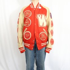 画像2: 70〜80's Holloway ワッペン付き ウール×レザースタジャン 44 (2)