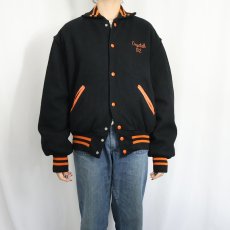 画像3: 80〜90's Palombo Inc. USA製 "Wildcat Band" チェーン刺繍 キルティングライナー ウールスタジャン BLACK L (3)