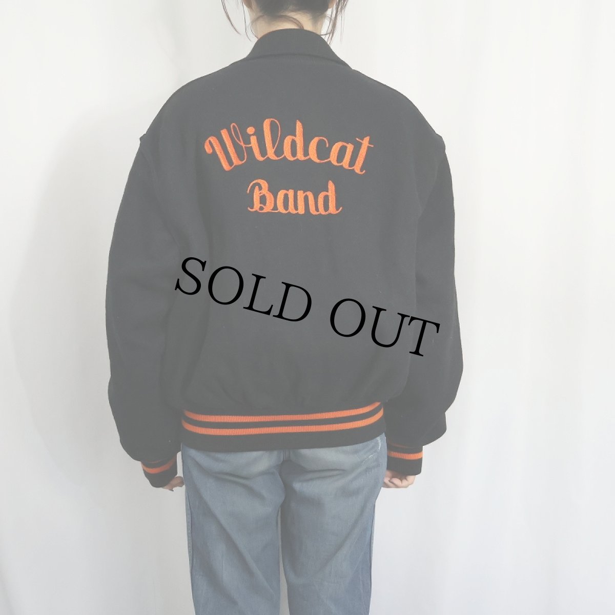 画像4: 80〜90's Palombo Inc. USA製 "Wildcat Band" チェーン刺繍 キルティングライナー ウールスタジャン BLACK L (4)