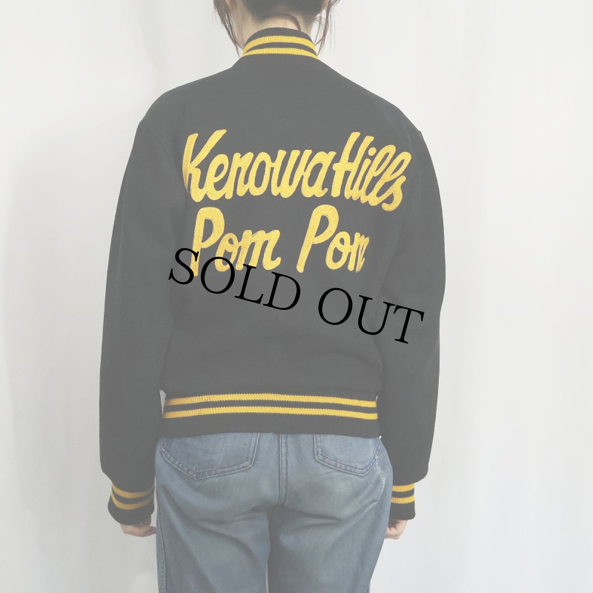 画像4: 60〜70's Holloway USA製 "KerowaHills PomPom" チェーン刺繍 ウールスタジャン BLACK (4)