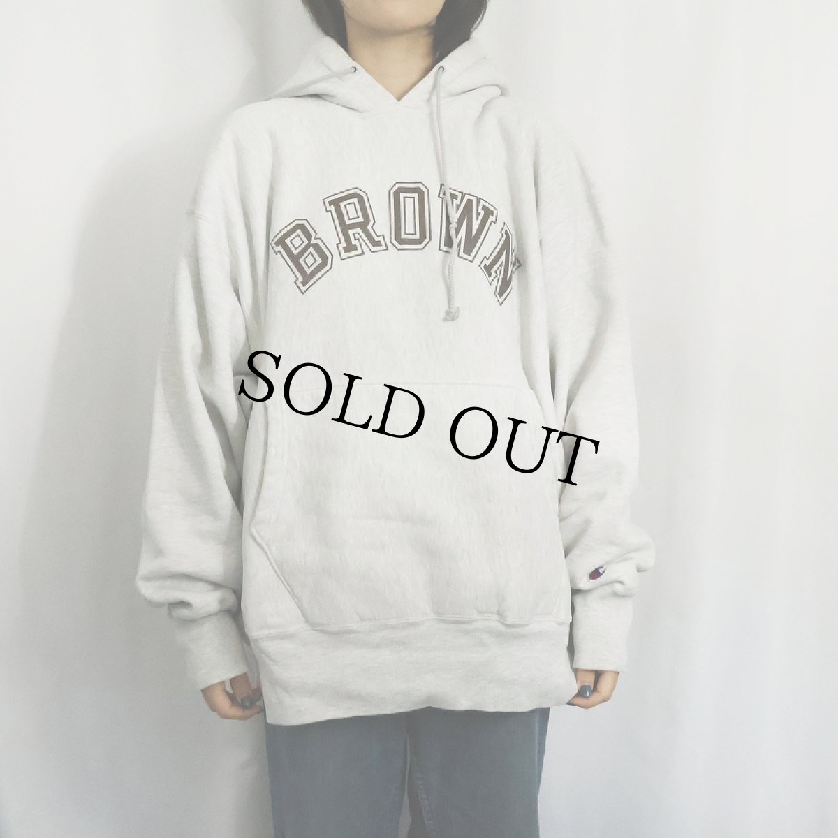 画像2: Champion REVERSE WEAVE "BROWN" プリントスウェットフーディー XL (2)