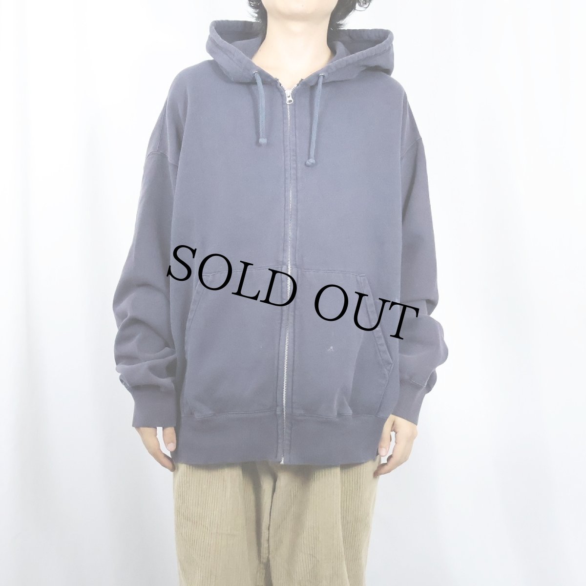 画像2: GAP 無地 スウェットジップパーカー NAVY L (2)