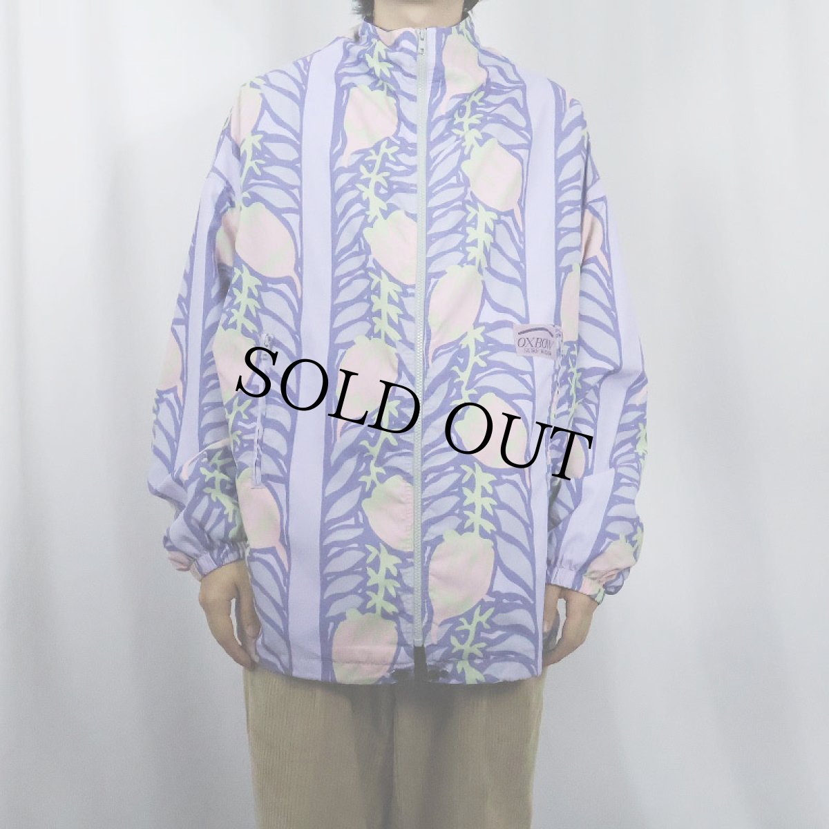 画像2: 90's〜 OXBOW FRANCE製 総柄 裏フリース ナイロンジャケット M (2)
