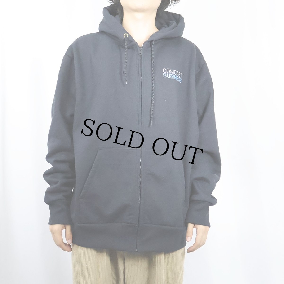 画像2: 90's CAMBER USA製 " COMCAST BUSINESS" 通信企業ロゴ刺繍 裏サーマル スウェットジップパーカー BLACK XL (2)